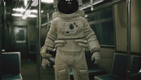 Astronaut-Im-Inneren-Des-Alten,-Nicht-Modernisierten-U-Bahnwagens-In-Den-USA